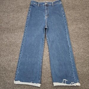 Anniewear Los Angeles Womens XL Wide Leg  Cropped Blue Medium Wash Jeans Stretch